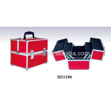 red aluminum cosmetic case with trays inside wholesales manufacturer